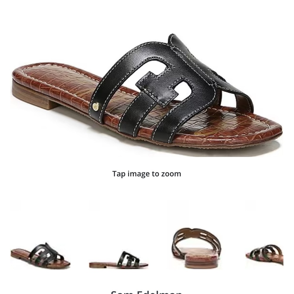 Sam Edelman Black Textured Leather Slip-On Sandals